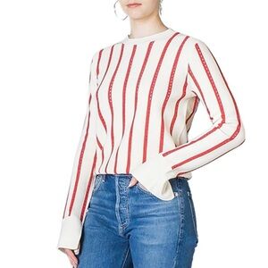 EQUIPMENT AMRIT SWEATER - FANCY RIBBED KNIT WHITE/BLOOD MOON